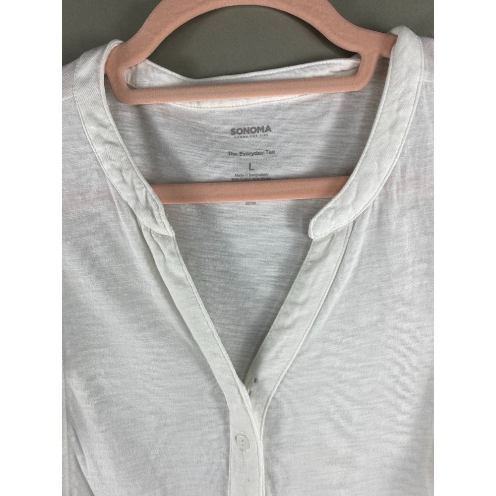 Sonoma Women Top L White Sleeveless Button Front Ruffle Slub Knit Everyday Tee - Picture 4 of 10
